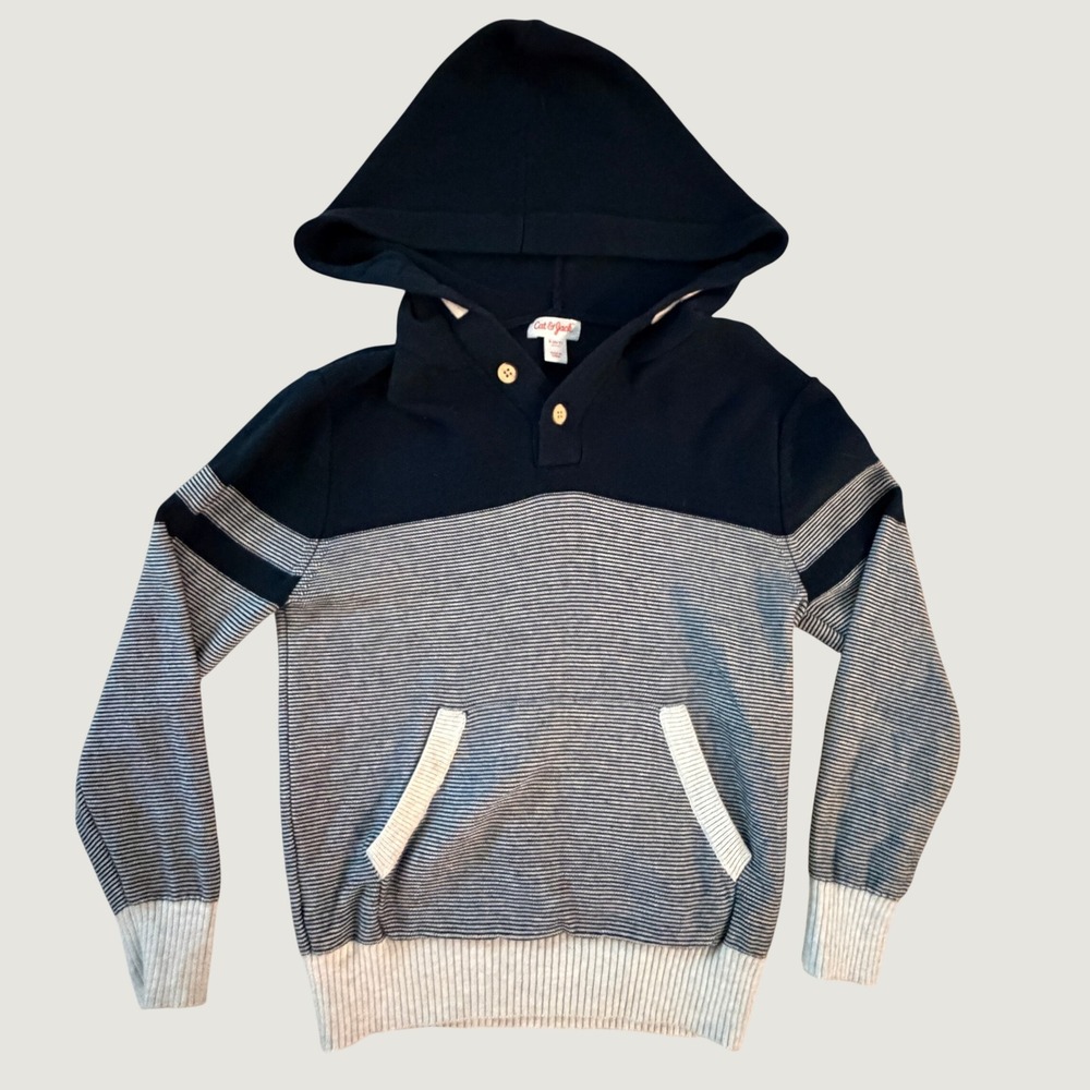 Cat & Jack Boys Hoodie Sweater Navy Blue Striped Henley Knit Size S 6/7